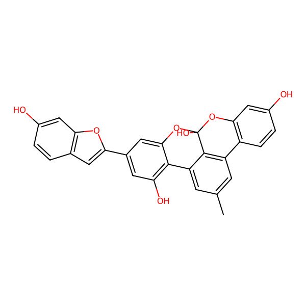 2D Structure of 17-(6-Hydroxy-1-benzofuran-2-yl)-11-methyl-2,20-dioxapentacyclo[11.7.1.03,8.09,21.014,19]henicosa-3(8),4,6,9(21),10,12,14,16,18-nonaene-1,5,15-triol