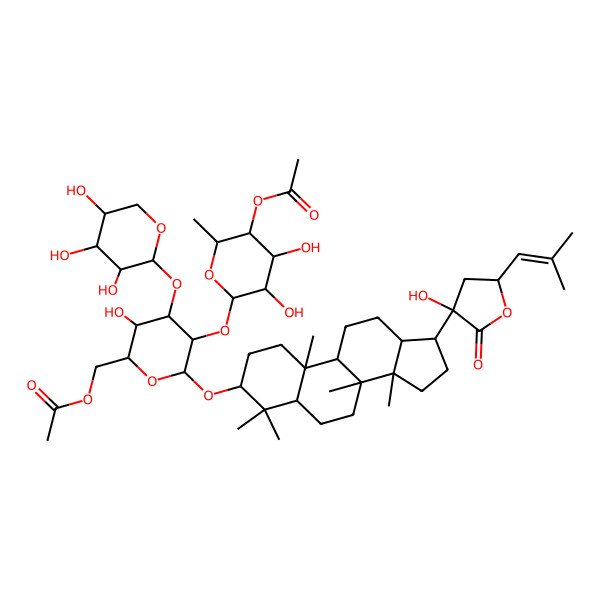 2D Structure of [(2R,3R,4S,5R,6R)-5-[(2S,3R,4S,5R,6S)-5-acetyloxy-3,4-dihydroxy-6-methyloxan-2-yl]oxy-3-hydroxy-6-[[(3S,5S,8R,9R,10R,13R,14R,17S)-17-[(3R,5R)-3-hydroxy-5-(2-methylprop-1-enyl)-2-oxooxolan-3-yl]-4,4,8,10,14-pentamethyl-2,3,5,6,7,9,11,12,13,15,16,17-dodecahydro-1H-cyclopenta[a]phenanthren-3-yl]oxy]-4-[(2S,3R,4S,5R)-3,4,5-trihydroxyoxan-2-yl]oxyoxan-2-yl]methyl acetate