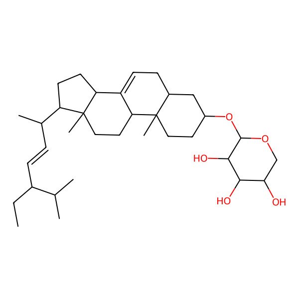 2D Structure of 2-[[17-(5-ethyl-6-methylhept-3-en-2-yl)-10,13-dimethyl-2,3,4,5,6,9,11,12,14,15,16,17-dodecahydro-1H-cyclopenta[a]phenanthren-3-yl]oxy]oxane-3,4,5-triol