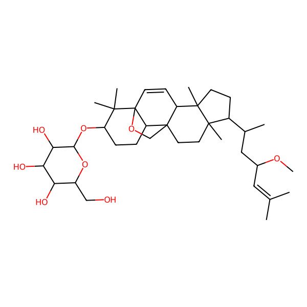 2D Structure of 2-(Hydroxymethyl)-6-[[8-(4-methoxy-6-methylhept-5-en-2-yl)-5,9,17,17-tetramethyl-18-oxapentacyclo[10.5.2.01,13.04,12.05,9]nonadec-2-en-16-yl]oxy]oxane-3,4,5-triol