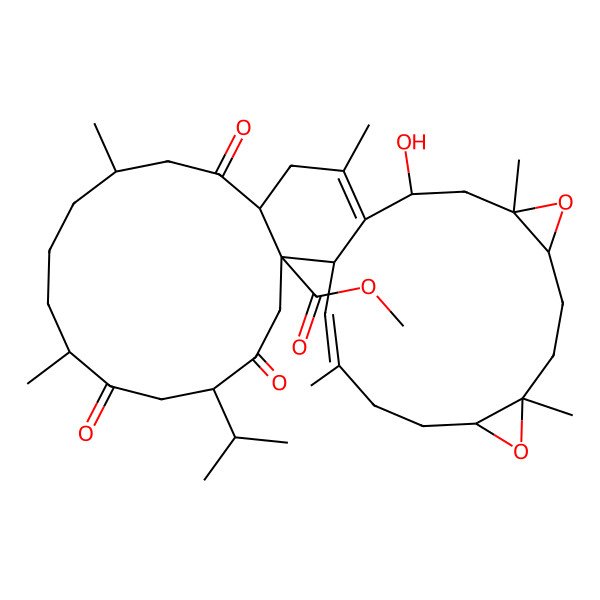 2D Structure of Methyl 19-hydroxy-8,12,17,21,26,31-hexamethyl-4,7,14-trioxo-5-propan-2-yl-22,27-dioxapentacyclo[16.14.0.02,15.021,23.026,28]dotriaconta-17,31-diene-2-carboxylate