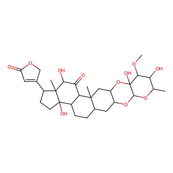 2D Structure of (1R,3R,5S,7R,8S,9R,10S,12R,14S,15R,17R,18S,19R,22S,23S)-8,10,17,22-tetrahydroxy-9-methoxy-7,14,18-trimethyl-19-(5-oxo-2H-furan-3-yl)-4,6,11-trioxahexacyclo[12.11.0.03,12.05,10.015,23.018,22]pentacosan-16-one