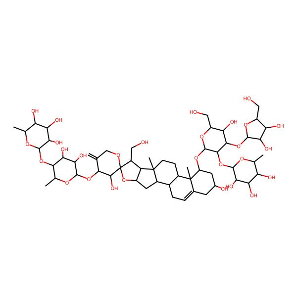 2D Structure of 2-[6-[14-[4-[3,4-Dihydroxy-5-(hydroxymethyl)oxolan-2-yl]oxy-5-hydroxy-6-(hydroxymethyl)-3-(3,4,5-trihydroxy-6-methyloxan-2-yl)oxyoxan-2-yl]oxy-3',16-dihydroxy-7-(hydroxymethyl)-9,13-dimethyl-5'-methylidenespiro[5-oxapentacyclo[10.8.0.02,9.04,8.013,18]icos-18-ene-6,2'-oxane]-4'-yl]oxy-4,5-dihydroxy-2-methyloxan-3-yl]oxy-6-methyloxane-3,4,5-triol
