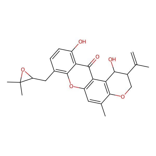 2D Structure of 8-[(3,3-dimethyloxiran-2-yl)methyl]-1,11-dihydroxy-5-methyl-2-prop-1-en-2-yl-2,3-dihydro-1H-pyrano[3,2-a]xanthen-12-one