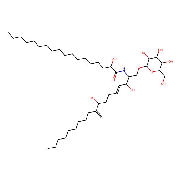 2D Structure of (2R)-N-[(E,2S,3R)-3,8-dihydroxy-9-methylidene-1-[3,4,5-trihydroxy-6-(hydroxymethyl)oxan-2-yl]oxyoctadec-4-en-2-yl]-2-hydroxyoctadecanamide