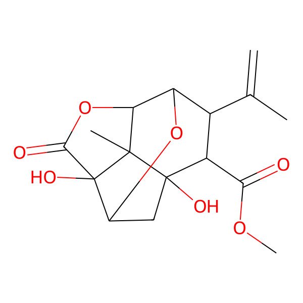 2D Structure of methyl (1R,2R,3S,6S,7S,9R,10R,11S)-1,6-dihydroxy-2-methyl-5-oxo-10-prop-1-en-2-yl-4,8-dioxatetracyclo[5.4.1.02,6.03,9]dodecane-11-carboxylate