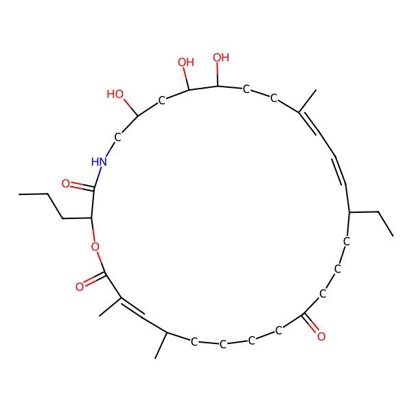 2D Structure of (2S,6S,8S,9R,12E,14E,16R,25R,26E)-16-ethyl-6,8,9-trihydroxy-12,25,27-trimethyl-2-propyl-1-oxa-4-azacyclooctacosa-12,14,26-triene-3,20,28-trione