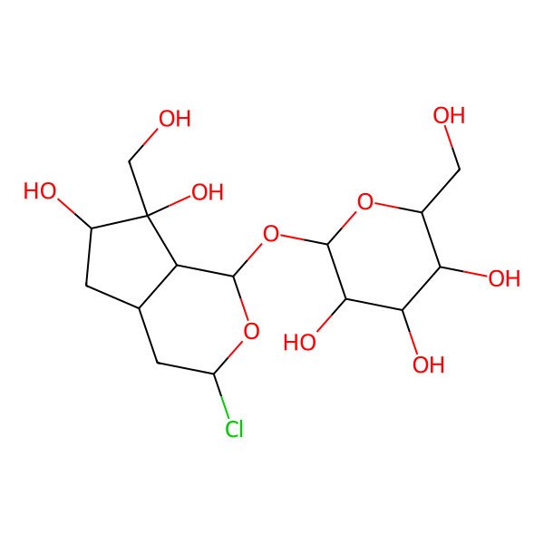 2D Structure of 2-[[3-chloro-6,7-dihydroxy-7-(hydroxymethyl)-3,4,4a,5,6,7a-hexahydro-1H-cyclopenta[c]pyran-1-yl]oxy]-6-(hydroxymethyl)oxane-3,4,5-triol