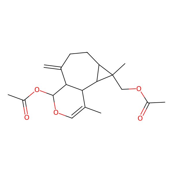 2D Structure of [(1R,2S,3S,4S,8R,9R)-9-acetyloxy-3,12-dimethyl-7-methylidene-10-oxatricyclo[6.4.0.02,4]dodec-11-en-3-yl]methyl acetate