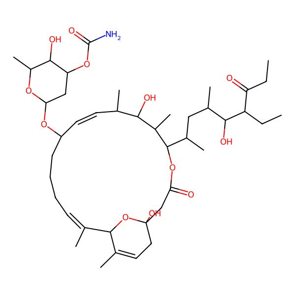 2D Structure of [(2R,3R,4R,6R)-6-[[(1R,5R,6R,8S,9Z,11R,15Z,17R)-5-[(2R,4R,5S,6S)-6-ethyl-5-hydroxy-4-methyl-7-oxononan-2-yl]-1,7-dihydroxy-6,8,16,18-tetramethyl-3-oxo-4,21-dioxabicyclo[15.3.1]henicosa-9,15,18-trien-11-yl]oxy]-3-hydroxy-2-methyloxan-4-yl] carbamate