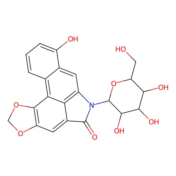2D Structure of 14-Hydroxy-10-[3,4,5-trihydroxy-6-(hydroxymethyl)oxan-2-yl]-3,5-dioxa-10-azapentacyclo[9.7.1.02,6.08,19.013,18]nonadeca-1(18),2(6),7,11(19),12,14,16-heptaen-9-one