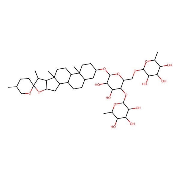 2D Structure of 2-[[4,5-Dihydroxy-6-(5',7,9,13-tetramethylspiro[5-oxapentacyclo[10.8.0.02,9.04,8.013,18]icosane-6,2'-oxane]-16-yl)oxy-3-(3,4,5-trihydroxy-6-methyloxan-2-yl)oxyoxan-2-yl]methoxy]-6-methyloxane-3,4,5-triol