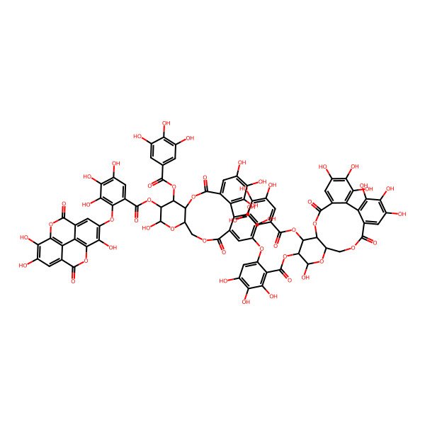 2D Structure of [21-[2-[[3,4,5,13,21,22,23-Heptahydroxy-8,18-dioxo-11-(3,4,5-trihydroxybenzoyl)oxy-9,14,17-trioxatetracyclo[17.4.0.02,7.010,15]tricosa-1(23),2,4,6,19,21-hexaen-12-yl]oxycarbonyl]-3,4,5-trihydroxyphenoxy]-3,4,5,13,22,23-hexahydroxy-8,18-dioxo-11-(3,4,5-trihydroxybenzoyl)oxy-9,14,17-trioxatetracyclo[17.4.0.02,7.010,15]tricosa-1(23),2,4,6,19,21-hexaen-12-yl] 3,4,5-trihydroxy-2-[(7,13,14-trihydroxy-3,10-dioxo-2,9-dioxatetracyclo[6.6.2.04,16.011,15]hexadeca-1(15),4,6,8(16),11,13-hexaen-6-yl)oxy]benzoate
