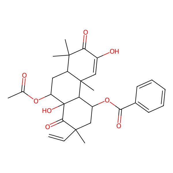 2D Structure of (10-Acetyloxy-2-ethenyl-6,10a-dihydroxy-2,4b,8,8-tetramethyl-1,7-dioxo-3,4,4a,8a,9,10-hexahydrophenanthren-4-yl) benzoate