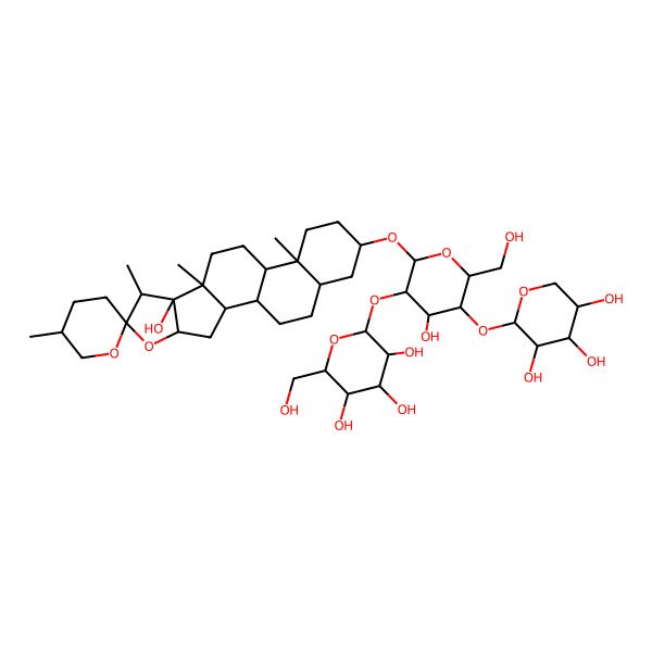 2D Structure of 2-[4-Hydroxy-6-(hydroxymethyl)-2-(8-hydroxy-5',7,9,13-tetramethylspiro[5-oxapentacyclo[10.8.0.02,9.04,8.013,18]icosane-6,2'-oxane]-16-yl)oxy-5-(3,4,5-trihydroxyoxan-2-yl)oxyoxan-3-yl]oxy-6-(hydroxymethyl)oxane-3,4,5-triol