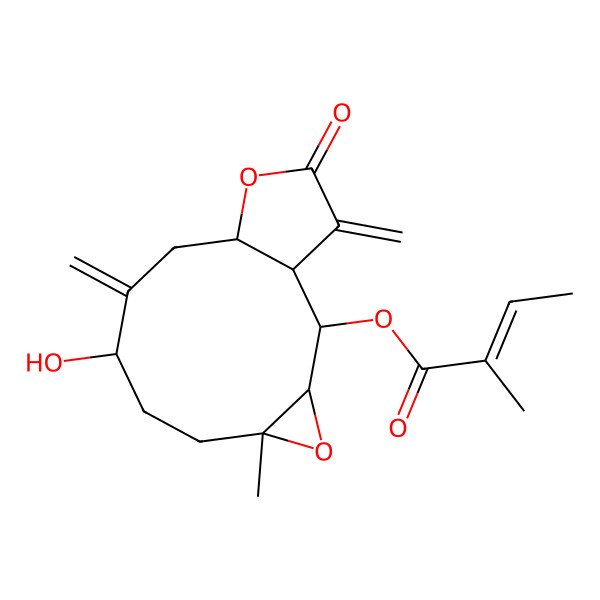 2D Structure of [(1R,2S,3S,5R,8R,11S)-8-hydroxy-5-methyl-9,14-dimethylidene-13-oxo-4,12-dioxatricyclo[9.3.0.03,5]tetradecan-2-yl] (Z)-2-methylbut-2-enoate