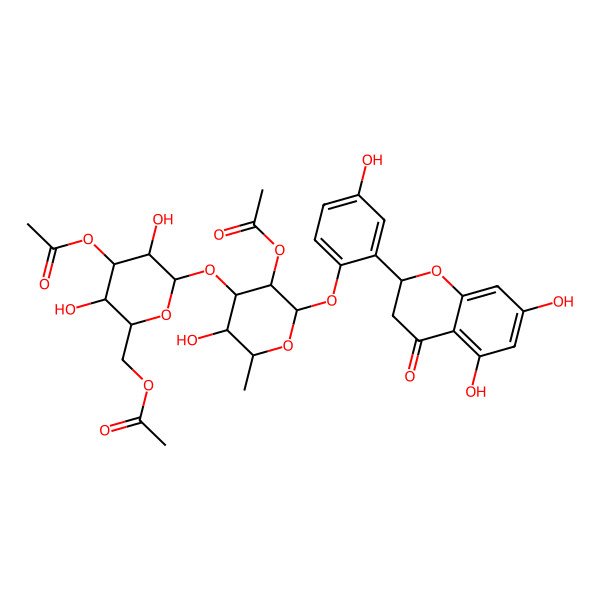 2D Structure of [(2R,3R,4S,5R,6S)-4-acetyloxy-6-[(2S,3R,4R,5S,6S)-3-acetyloxy-2-[2-[(2S)-5,7-dihydroxy-4-oxo-2,3-dihydrochromen-2-yl]-4-hydroxyphenoxy]-5-hydroxy-6-methyloxan-4-yl]oxy-3,5-dihydroxyoxan-2-yl]methyl acetate