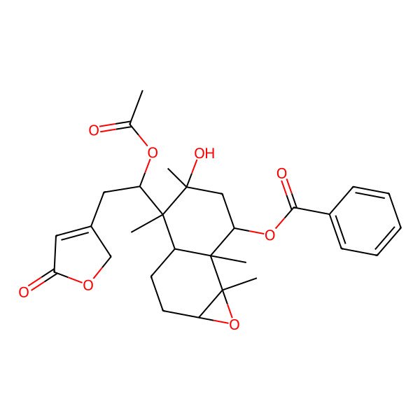 2D Structure of [(1aR,3aR,4S,5S,7S,7aS,7bS)-4-[(1S)-1-acetyloxy-2-(5-oxo-2H-furan-3-yl)ethyl]-5-hydroxy-4,5,7a,7b-tetramethyl-1a,2,3,3a,6,7-hexahydronaphtho[1,2-b]oxiren-7-yl] benzoate