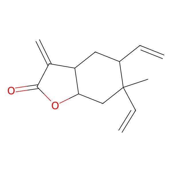 2D Structure of 5,6-bis(ethenyl)-6-methyl-3-methylidene-4,5,7,7a-tetrahydro-3aH-1-benzofuran-2-one 2D Structure of 5,6-bis(ethenyl)-6-methyl-3-methylidene-4,5,7,7a-tetrahydro-3aH-1-benzofuran-2-one