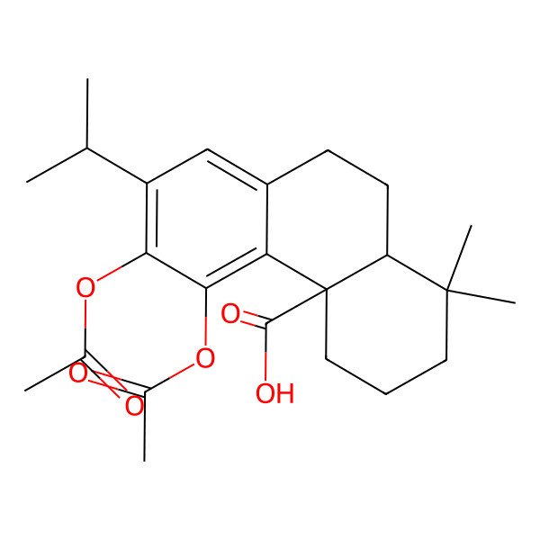 2D Structure of 5,6-Diacetyloxy-1,1-dimethyl-7-propan-2-yl-2,3,4,9,10,10a-hexahydrophenanthrene-4a-carboxylic acid 2D Structure of 5,6-Diacetyloxy-1,1-dimethyl-7-propan-2-yl-2,3,4,9,10,10a-hexahydrophenanthrene-4a-carboxylic acid
