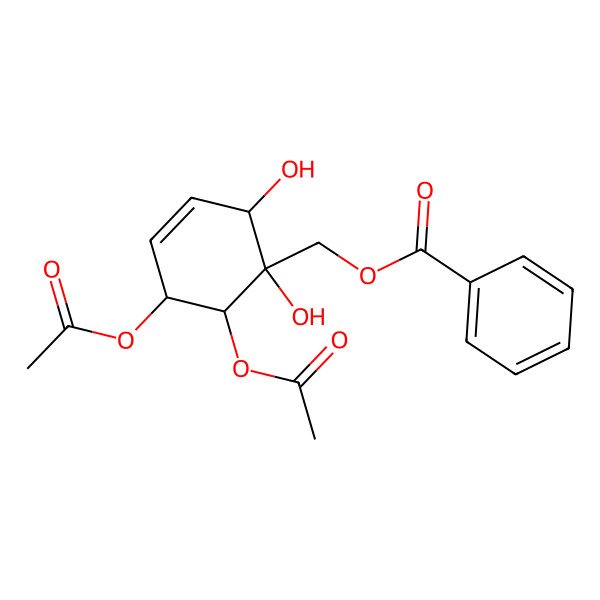 2D Structure of (5,6-Diacetyloxy-1,2-dihydroxycyclohex-3-en-1-yl)methyl benzoate 2D Structure of (5,6-Diacetyloxy-1,2-dihydroxycyclohex-3-en-1-yl)methyl benzoate