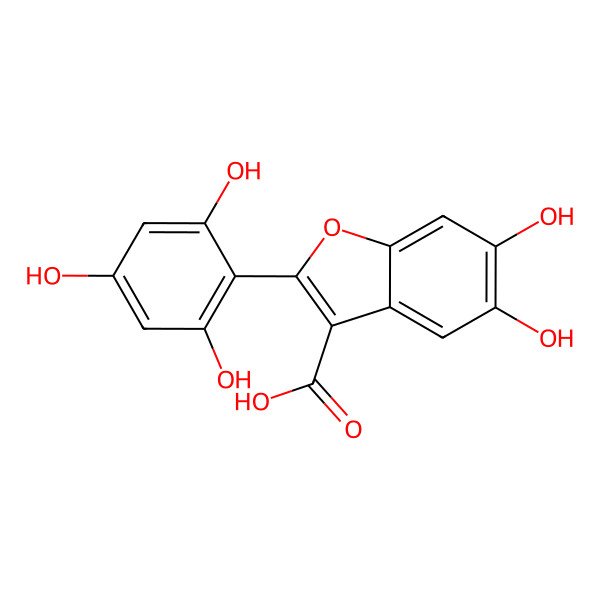 2D Structure of 5,6-Dihydroxy-2-(2',4',6'-trihydroxyphenyl)benzofuran-3-carboxylic acid 2D Structure of 5,6-Dihydroxy-2-(2',4',6'-trihydroxyphenyl)benzofuran-3-carboxylic acid