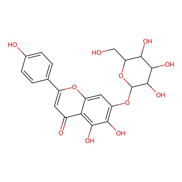2D Structure of 5,6-Dihydroxy-2-(4-hydroxyphenyl)-7-[3,4,5-trihydroxy-6-(hydroxymethyl)oxan-2-yl]oxychromen-4-one