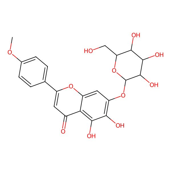 2D Structure of 5,6-Dihydroxy-2-(4-methoxyphenyl)-7-[3,4,5-trihydroxy-6-(hydroxymethyl)oxan-2-yl]oxychromen-4-one