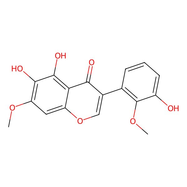 2D Structure of 5,6-Dihydroxy-3-(3-hydroxy-2-methoxyphenyl)-7-methoxychromen-4-one