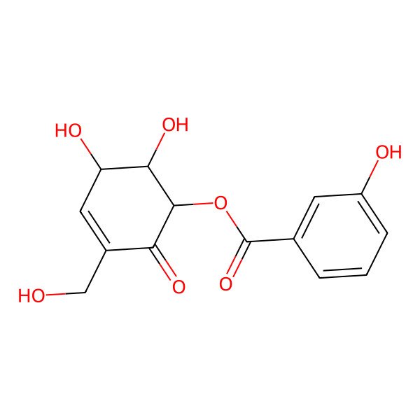 2D Structure of [5,6-Dihydroxy-3-(hydroxymethyl)-2-oxocyclohex-3-en-1-yl] 3-hydroxybenzoate