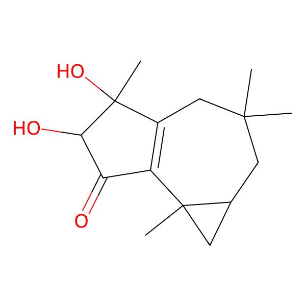 2D Structure of 5,6-dihydroxy-3,3,5,7b-tetramethyl-1a,2,4,6-tetrahydro-1H-cyclopropa[h]azulen-7-one