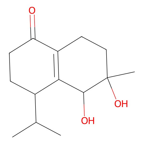 2D Structure of 5,6-Dihydroxy-6-methyl-4-propan-2-yl-2,3,4,5,7,8-hexahydronaphthalen-1-one 2D Structure of 5,6-Dihydroxy-6-methyl-4-propan-2-yl-2,3,4,5,7,8-hexahydronaphthalen-1-one