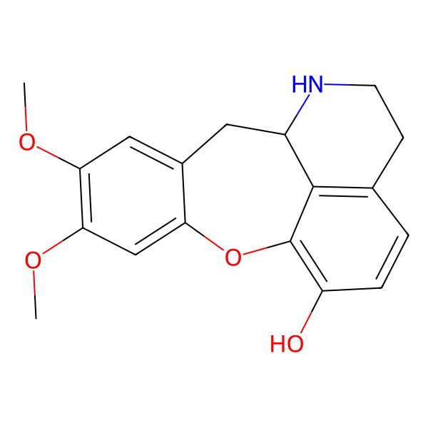 2D Structure of 5,6-Dimethoxy-2-oxa-11-azatetracyclo[8.7.1.03,8.014,18]octadeca-1(17),3,5,7,14(18),15-hexaen-17-ol