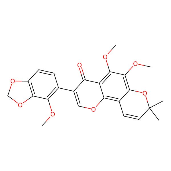 2D Structure of 5,6-Dimethoxy-3-(4-methoxy-1,3-benzodioxol-5-yl)-8,8-dimethylpyrano[2,3-h]chromen-4-one