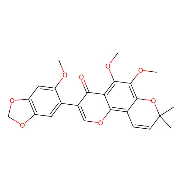 2D Structure of 5,6-Dimethoxy-3-(6-methoxy-1,3-benzodioxol-5-yl)-8,8-dimethylpyrano[2,3-h]chromen-4-one