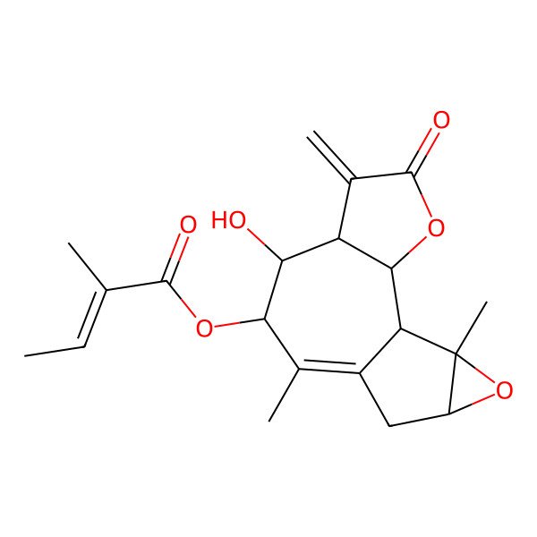2D Structure of [(1S,2S,6S,7R,8R,12R,14S)-7-hydroxy-9,14-dimethyl-5-methylidene-4-oxo-3,13-dioxatetracyclo[8.4.0.02,6.012,14]tetradec-9-en-8-yl] (Z)-2-methylbut-2-enoate