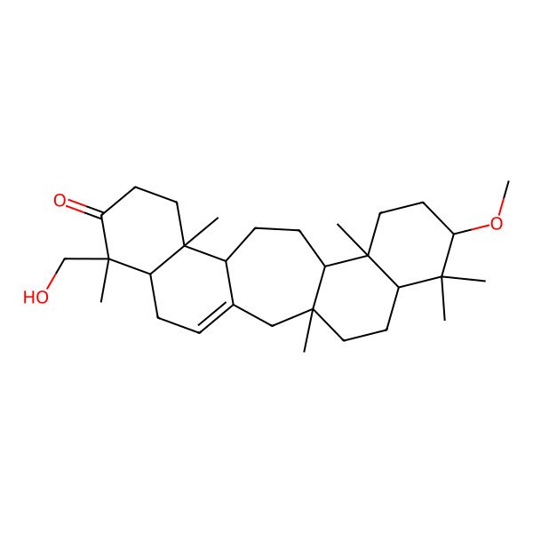2D Structure of 7-(Hydroxymethyl)-19-methoxy-1,7,11,16,20,20-hexamethylpentacyclo[13.8.0.03,12.06,11.016,21]tricos-3-en-8-one