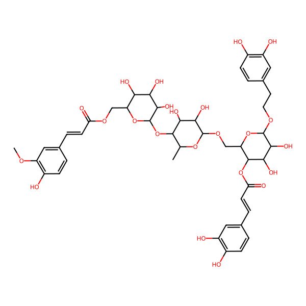2D Structure of [2-[[3,4-Dihydroxy-6-methyl-5-[3,4,5-trihydroxy-6-[3-(4-hydroxy-3-methoxyphenyl)prop-2-enoyloxymethyl]oxan-2-yl]oxyoxan-2-yl]oxymethyl]-6-[2-(3,4-dihydroxyphenyl)ethoxy]-4,5-dihydroxyoxan-3-yl] 3-(3,4-dihydroxyphenyl)prop-2-enoate