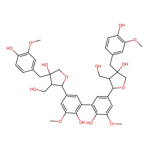 2D Structure of 5-[4-Hydroxy-3-[2-hydroxy-5-[4-hydroxy-4-[(4-hydroxy-3-methoxyphenyl)methyl]-3-(hydroxymethyl)oxolan-2-yl]-3-methoxyphenyl]-5-methoxyphenyl]-3-[(4-hydroxy-3-methoxyphenyl)methyl]-4-(hydroxymethyl)oxolan-3-ol