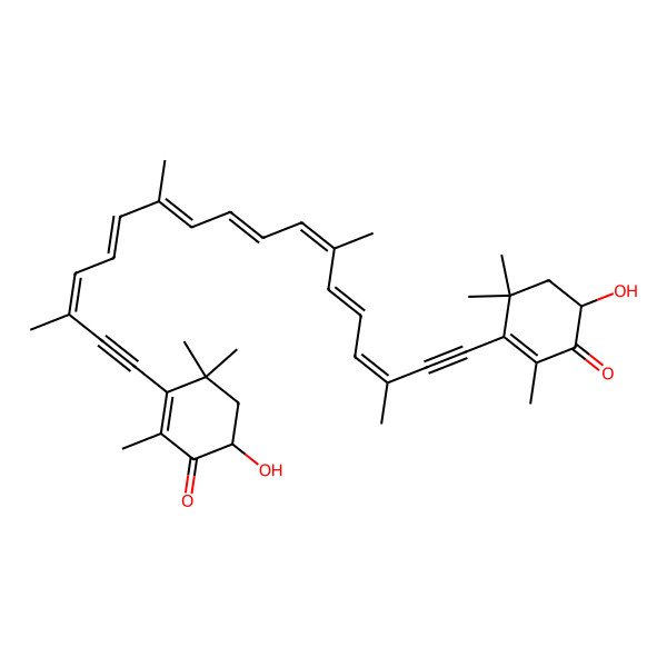 2D Structure of (6R)-6-hydroxy-3-[(3E,5E,7E,9E,11E,13E,15E)-18-[(4R)-4-hydroxy-2,6,6-trimethyl-3-oxocyclohexen-1-yl]-3,7,12,16-tetramethyloctadeca-3,5,7,9,11,13,15-heptaen-1,17-diynyl]-2,4,4-trimethylcyclohex-2-en-1-one
