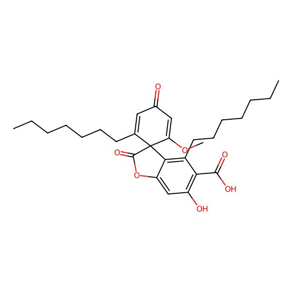 2D Structure of 1',4-Diheptyl-6-hydroxy-5'-methoxy-2,3'-dioxospiro[1-benzofuran-3,6'-cyclohexa-1,4-diene]-5-carboxylic acid