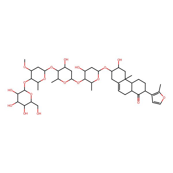 2D Structure of (2R,4aS,4bR,6R,7R,10aR)-6-hydroxy-7-[(2S,4S,5S,6R)-4-hydroxy-5-[(2S,4S,5S,6R)-4-hydroxy-5-[(2S,4R,5S,6S)-4-methoxy-6-methyl-5-[(2S,3R,4S,5S,6R)-3,4,5-trihydroxy-6-(hydroxymethyl)oxan-2-yl]oxyoxan-2-yl]oxy-6-methyloxan-2-yl]oxy-6-methyloxan-2-yl]oxy-4b-methyl-2-(2-methylfuran-3-yl)-2,3,4,4a,5,6,7,8,10,10a-decahydrophenanthren-1-one