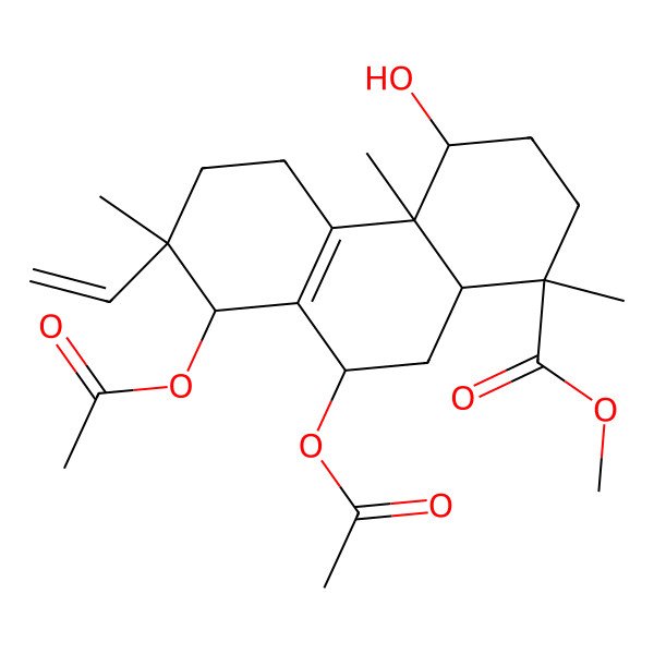 2D Structure of methyl (1R,4S,4aS,7R,8S,9R,10aR)-8,9-diacetyloxy-7-ethenyl-4-hydroxy-1,4a,7-trimethyl-3,4,5,6,8,9,10,10a-octahydro-2H-phenanthrene-1-carboxylate