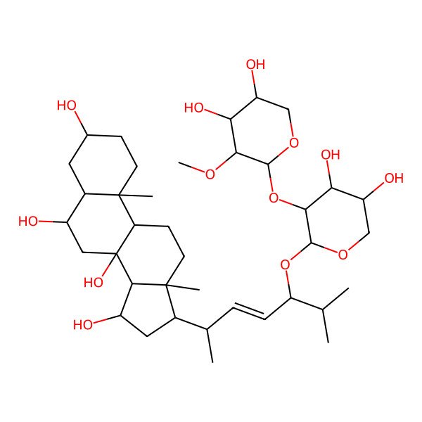 2D Structure of 17-[5-[3-(4,5-Dihydroxy-3-methoxyoxan-2-yl)oxy-4,5-dihydroxyoxan-2-yl]oxy-6-methylhept-3-en-2-yl]-10,13-dimethyl-1,2,3,4,5,6,7,9,11,12,14,15,16,17-tetradecahydrocyclopenta[a]phenanthrene-3,6,8,15-tetrol