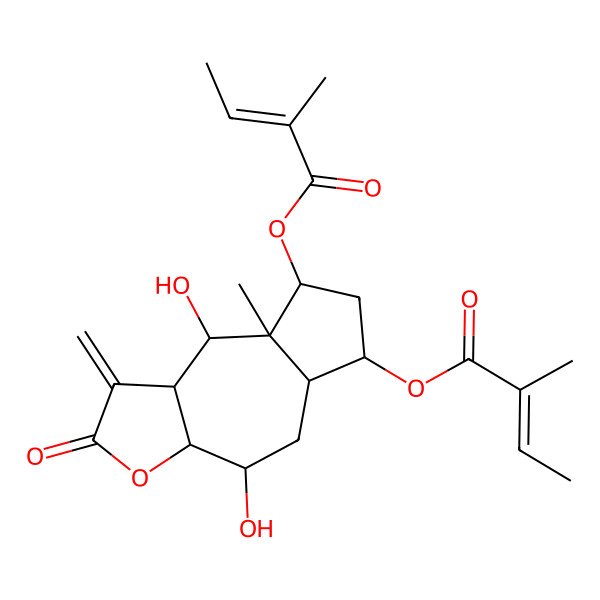 2D Structure of [4,9-dihydroxy-8a-methyl-8-(2-methylbut-2-enoyloxy)-1-methylidene-2-oxo-4,5,5a,6,7,8,9,9a-octahydro-3aH-azuleno[6,5-b]furan-6-yl] 2-methylbut-2-enoate