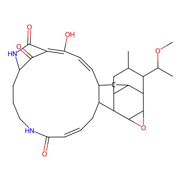 2D Structure of 2-Hydroxy-11-(1-methoxyethyl)-10-methyl-14-oxa-22,27-diazahexacyclo[24.2.1.05,17.07,12.08,16.013,15]nonacosa-1,3,19-triene-21,28,29-trione
