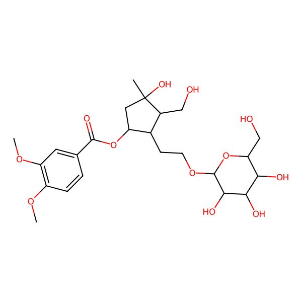 2D Structure of [4-Hydroxy-3-(hydroxymethyl)-4-methyl-2-[2-[3,4,5-trihydroxy-6-(hydroxymethyl)oxan-2-yl]oxyethyl]cyclopentyl] 3,4-dimethoxybenzoate