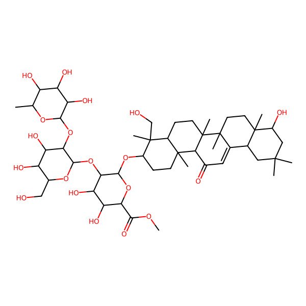 2D Structure of methyl 5-[4,5-dihydroxy-6-(hydroxymethyl)-3-(3,4,5-trihydroxy-6-methyloxan-2-yl)oxyoxan-2-yl]oxy-3,4-dihydroxy-6-[[9-hydroxy-4-(hydroxymethyl)-4,6a,6b,8a,11,11,14b-heptamethyl-14-oxo-2,3,4a,5,6,7,8,9,10,12,12a,14a-dodecahydro-1H-picen-3-yl]oxy]oxane-2-carboxylate