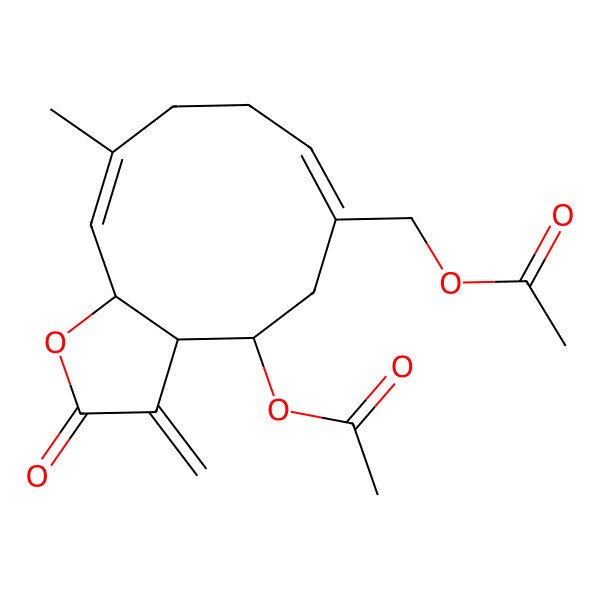 2D Structure of [(3aR,4S,6E,10Z,11aR)-4-acetyloxy-10-methyl-3-methylidene-2-oxo-3a,4,5,8,9,11a-hexahydrocyclodeca[b]furan-6-yl]methyl acetate