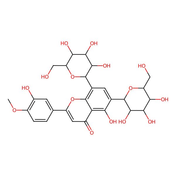 2D Structure of 5-Hydroxy-2-(3-hydroxy-4-methoxyphenyl)-6,8-bis[3,4,5-trihydroxy-6-(hydroxymethyl)oxan-2-yl]chromen-4-one